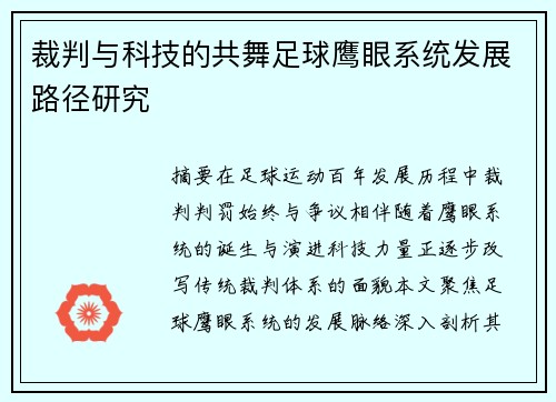 裁判与科技的共舞足球鹰眼系统发展路径研究