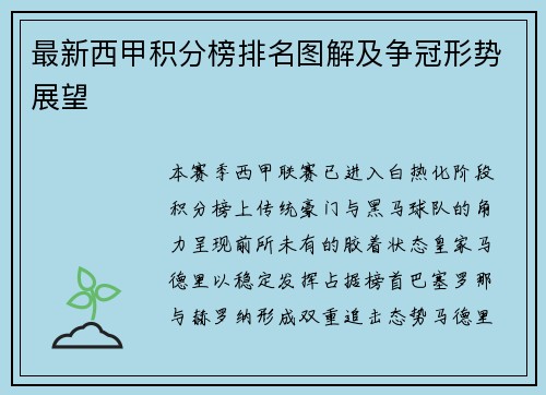 最新西甲积分榜排名图解及争冠形势展望